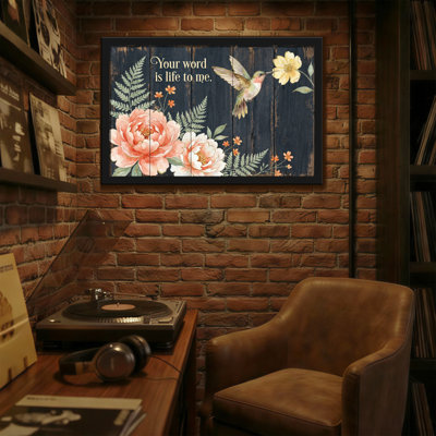 Text & Numbers Floral Hummingbird Wood Background Scripture