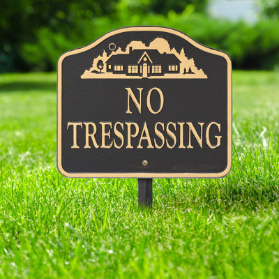 No Trespassing Sign Cast Aluminum - Wall or Lawn Mounting