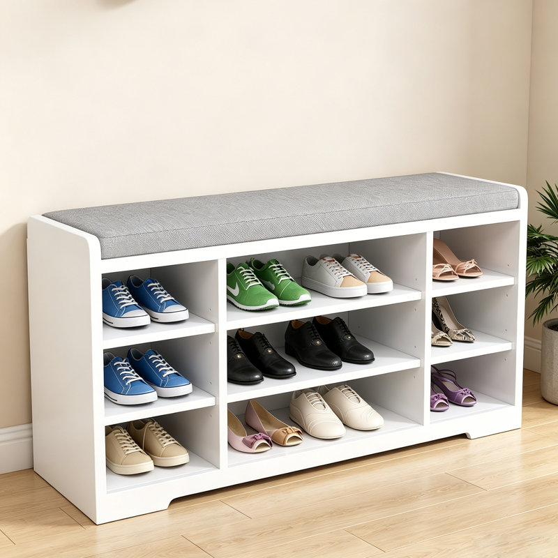 Banc de rangement pour chaussures, banc à chaussures de style campagnard moderne avec coussin, range-chaussures, armoire à chaussures multifonctionnelle pour vestibule, vestibule, couloir