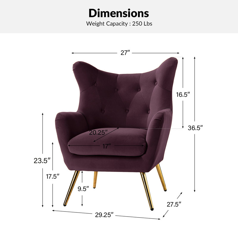 Fauteuil à oreilles 29,25 po Avianna, Velours mauve