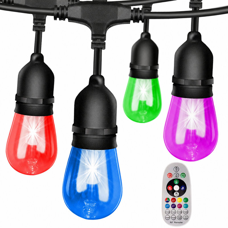 48FT 15-Bulb Plug-In Outdoor Colour Changing LED String Lights Shatterproof & Remote Control, Linkable 
