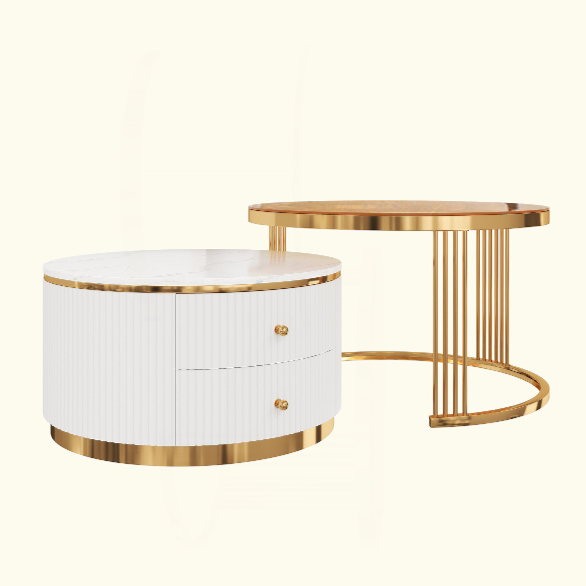 Mercer41 Modern 2 Pieces Round Nesting Coffee Table With Drawers And ...