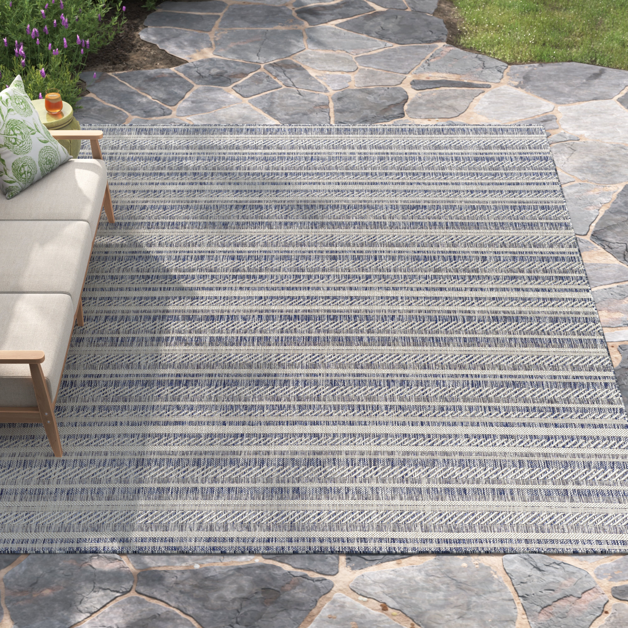 Black Navy Blue Grey Outdoor Rug for Patio/Deck/Porch, Non-Slip Large Area  Rug 5 x 8 Ft, Modern White Striped Geometric Art Indoor Outdoor Rugs