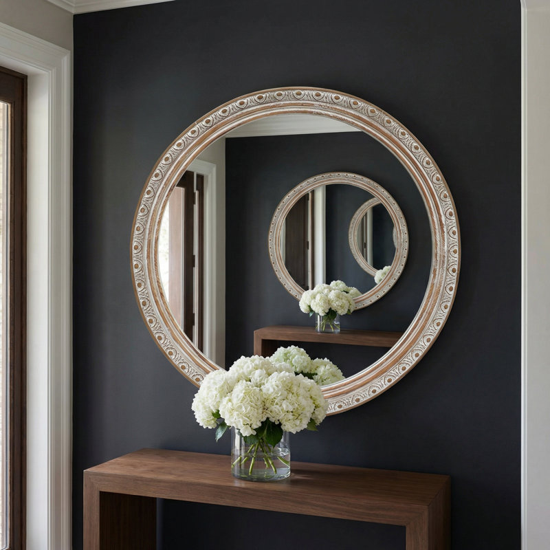 Miroir mural rond 23,62 po, Carved Frame