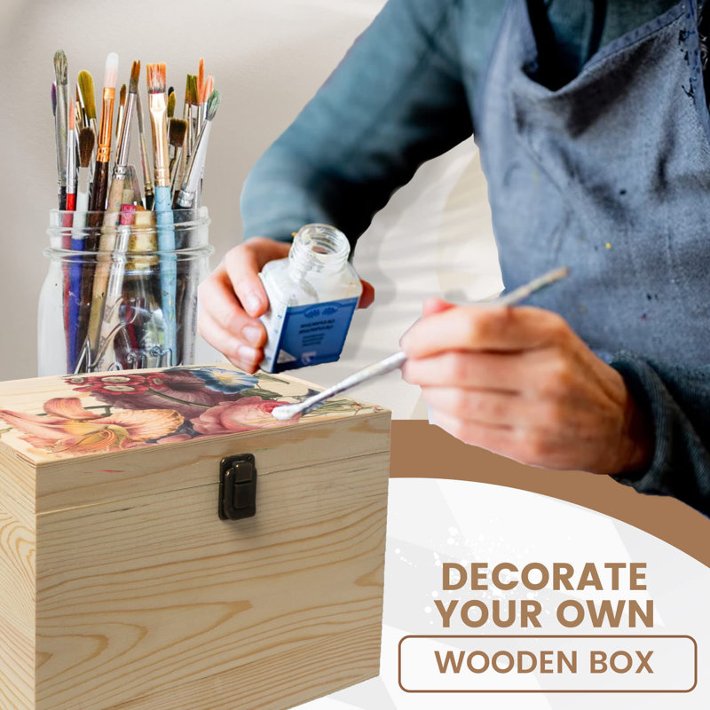 Boîte en bois brut avec couvercle à charnière et fermoir avant pour projet d'artisanat de bricolage