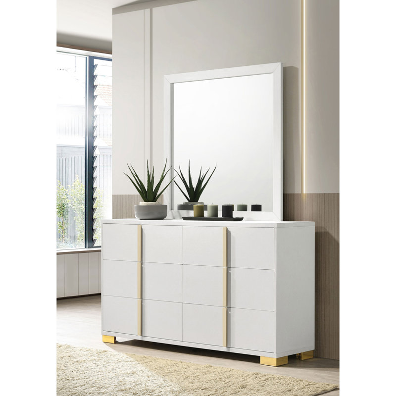 Commode blanche à 6 tiroirs avec miroir