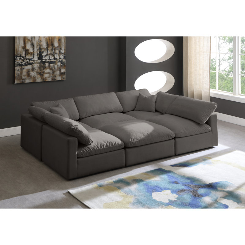 Canapé modulaire symétrique en velours avec repose-pieds de 105 po Atis, Velours gris