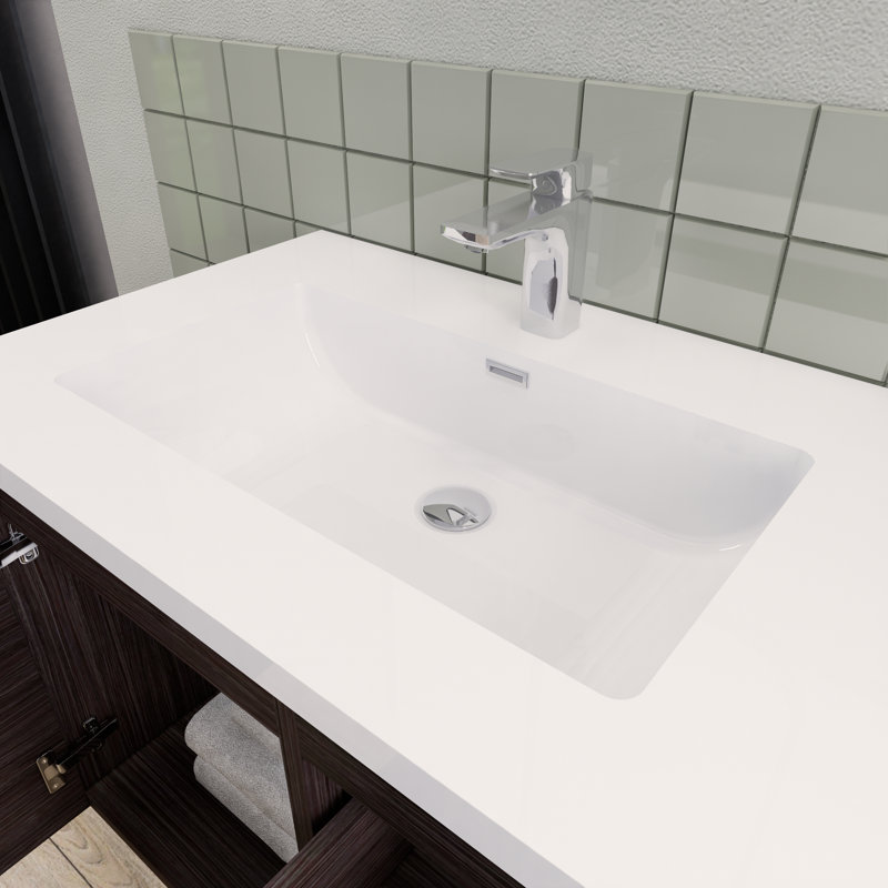 Alcester 59.2'' Double Bathroom Vanity with Resin Top, Dark Gray Oak