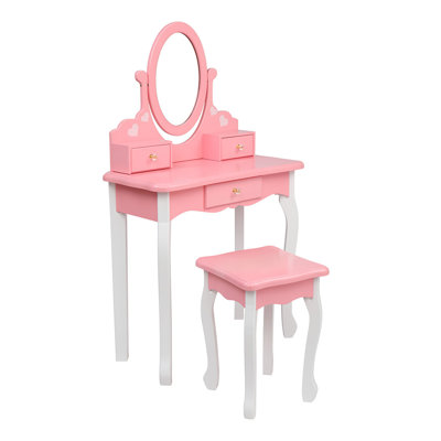 Ensemble coiffeuse pour enfant en bois massif avec miroir Camron