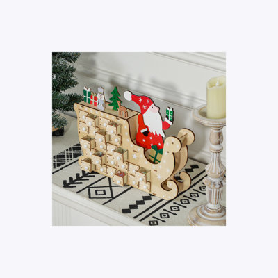 HOMCOM Christmas Advent Calendar with 24 Countdown Drawers, Reusable Wooden Holiday Decoration Xmas Gift for Kids Adults, Natural Wood