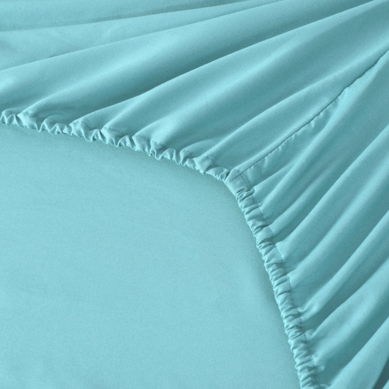 3/4 Pcs Soft Solid & Embroidery Bed Sheets Set, Full, Aqua Blue