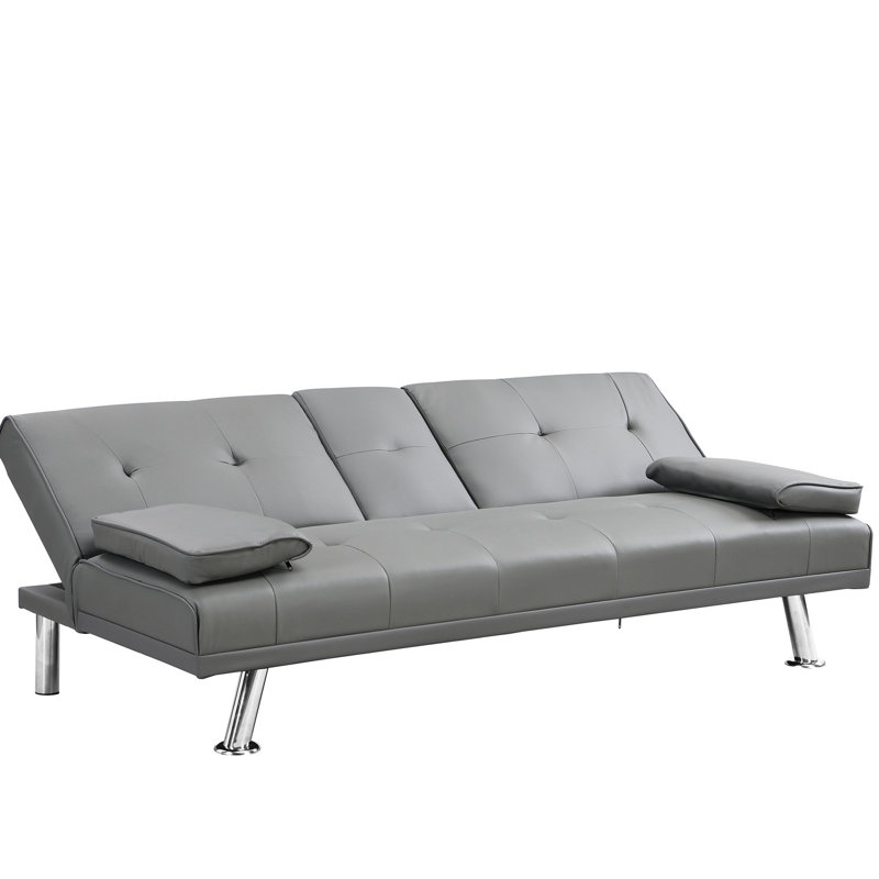 Lit multifonctionnel avec accoudoirs gris, pieds en cuir inoxydable peu encombrants et fonctionnels, réglage par l'utilisateur