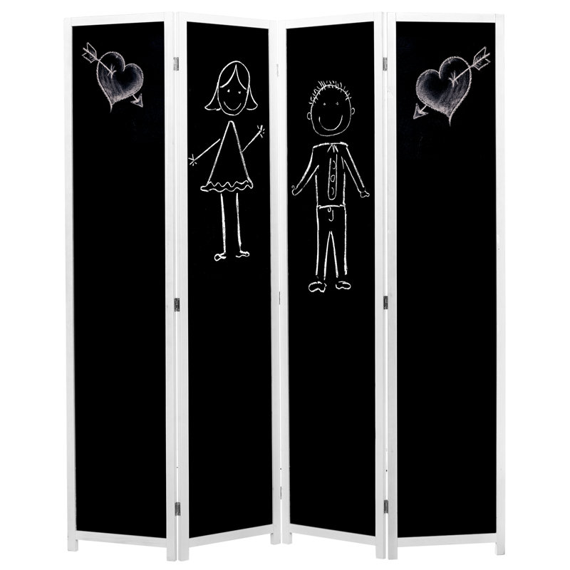 180Cm W x 160Cm H 4 - Panel Solid Wood Room Divider, Black