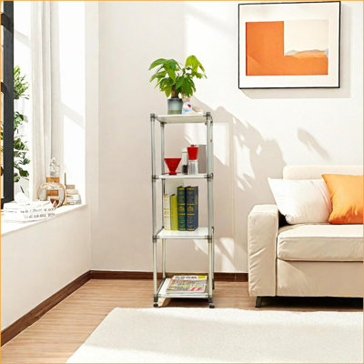 Étagère de rangement, acier inoxydable robuste à 4 niveaux, 100 lb / tablette, H 49 po x l 15 po x P 14 po | Blanc neige | Acier inoxydable