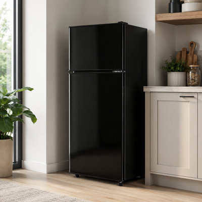 Rolipo 3.2 Cu. Ft. 2-Door Mini Fridge with Separate Top Freezer, Glass Shelves and LED Interior Light, Black | Fridge.com