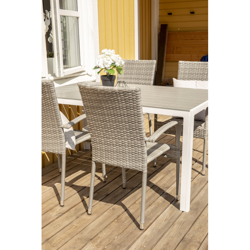 Hiran 4 - Person Acacia Solid Wood Patio Dining Set Extendable Rectangular Table, White/Grey