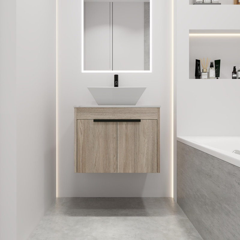 Meuble-lavabo mural 24 po avec lavabo en céramique, 23