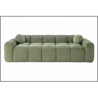 98.4" Extra Large Compression Sofa, Corduroy Cloud Puff Couch for Living Room, 4-Seater Upholstered Sofa with 2 Pillows, Vacuum Packed Easy to Move for Small Space, Apartment, Studio