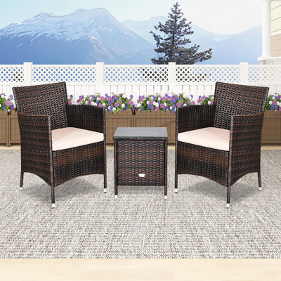 Ailith 3 Piece Rattan Seating Group with Cushions, Patio Conversation Set by Ebern Designs