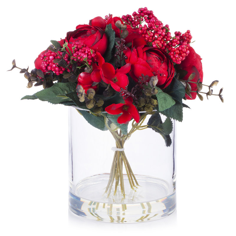 Renoncule artificiel dans un vase en verre, Mauve