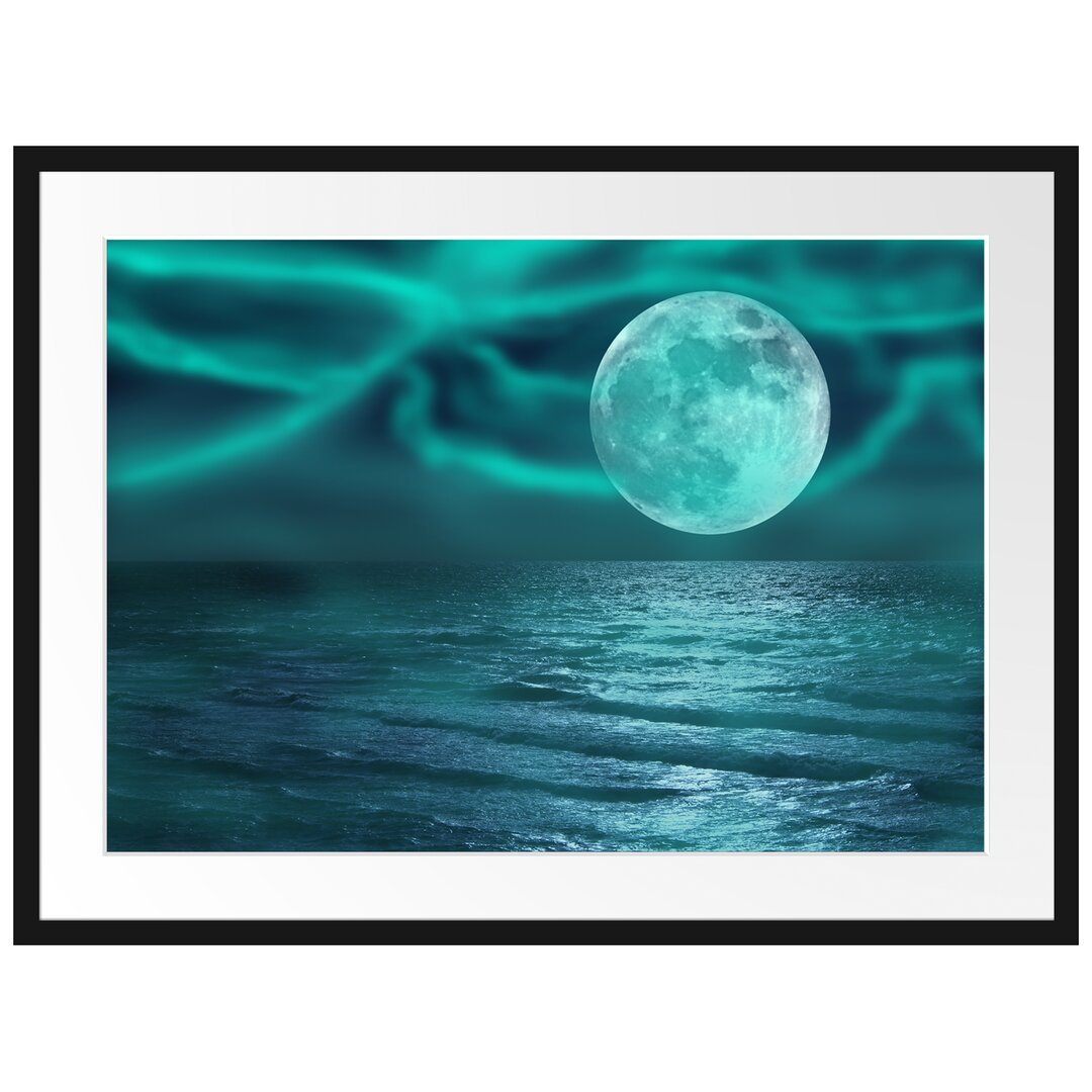 Gerahmtes Fotoposter 'Ruhige See mit Vollmond'