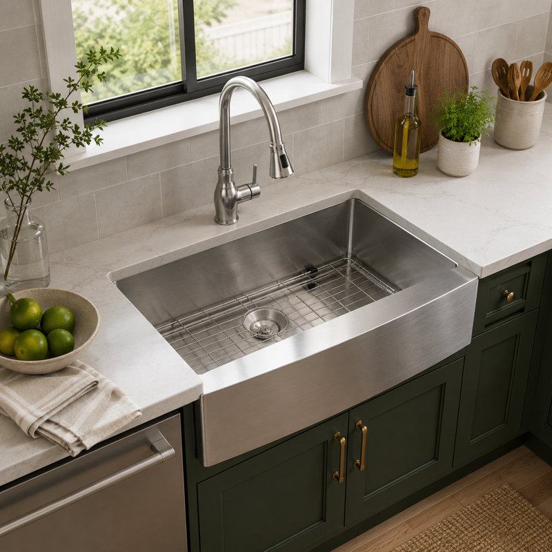 24" L x 21" W Farmhouse 16 Gauge Single Bowl Stainless Steel Kitchen Sink with Basket strainer, Sink Grid and Roll-up Rack