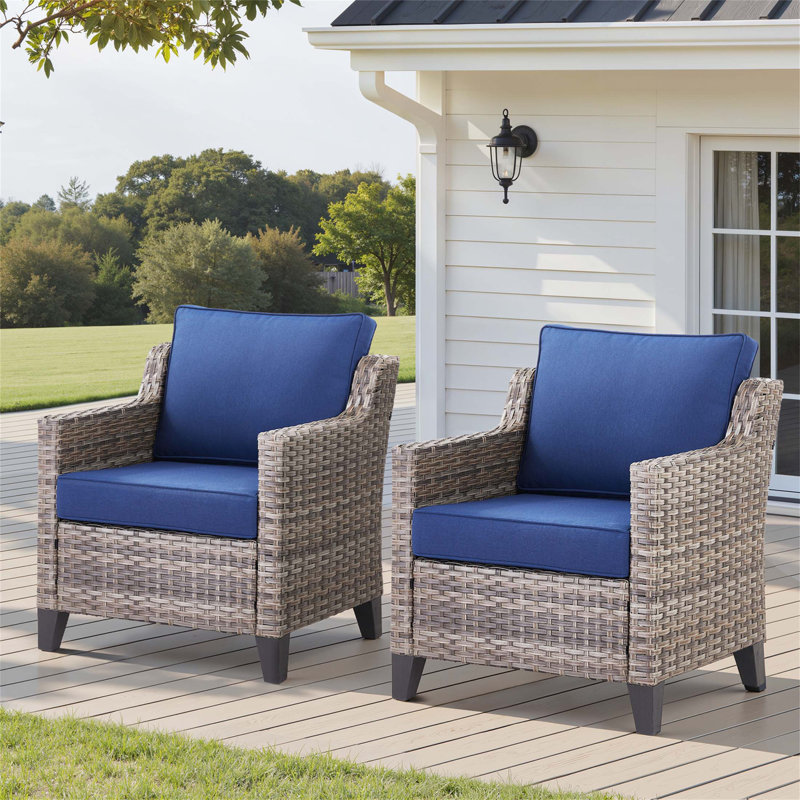 Outdoor Patio Arm Chairs Set Of 2, Wicker Furniture For Porch, Poolside, Deck, And Yard, Durable And Comfortable, Blue