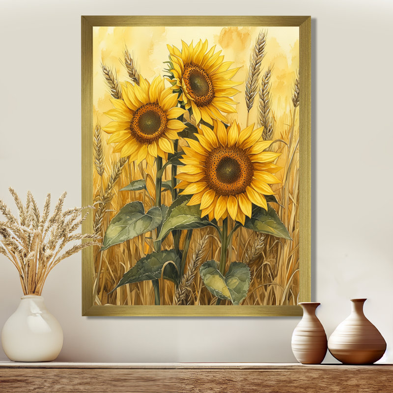 Dragica - impressions sur toile florales, H 20 po x l 12 po, Reproduction encadrée sans passe-partout, Doré