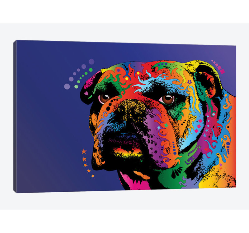 Rainbow Bulldog, impression sur toile tendue, H 18 po x l 26 po x P 1,5 po, Toile tendue, Pas de tapis