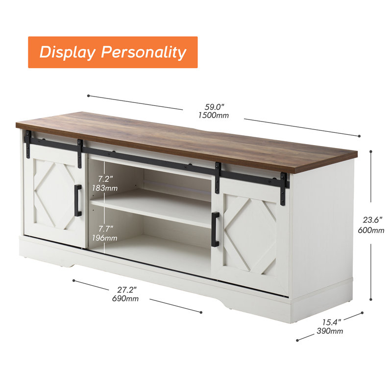Laziza Solid Wood Mid Century Morden TV Stand for TVs up to 65", Brown/White