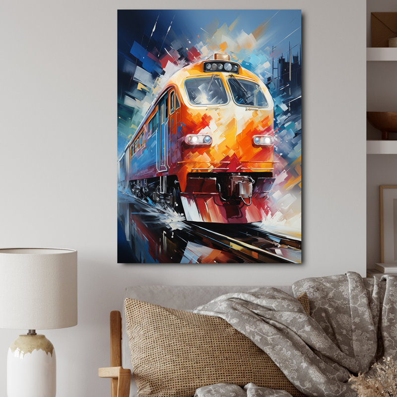 Abstrait train vibrant mouvement III - art mural moderne sur toile, H 40 po x l 30 po x P 1,5 po, Toile tendue