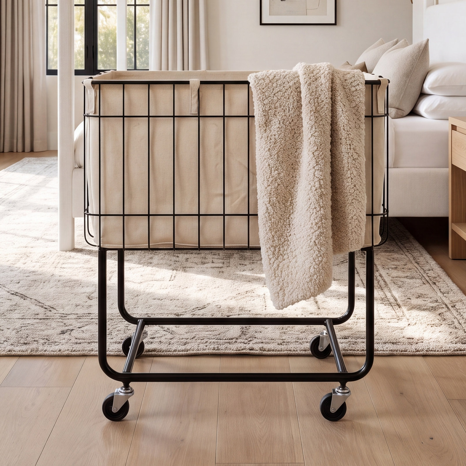 Wire Basket Rolling Laundry Cart
