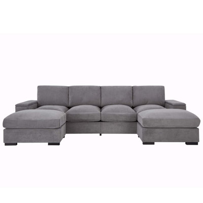 Sectional Sofa Deep Seat Sofa Couch with Ottomans, Corduroy Sofa Sleeper Comfy Upholstered Furniture for Living Room, Apartment, Office, (4-Seat & 2-Ottoman)