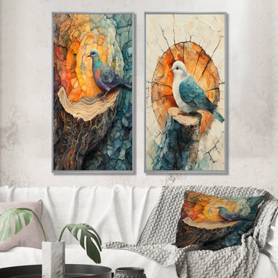 «Dove Animal At The Forest On Slide I» - Collection d'art mural animaux 2 pièces