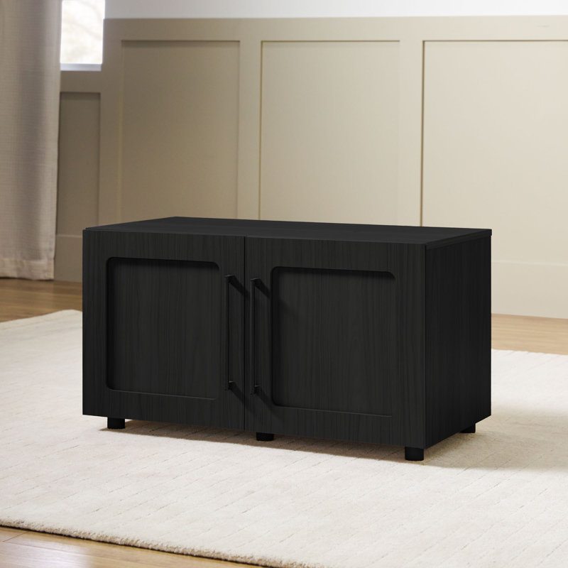 Modern 32" Low Profile Framed Door Modular Accent Cabinet, Black, 18" H x 32" W x 16.5" D