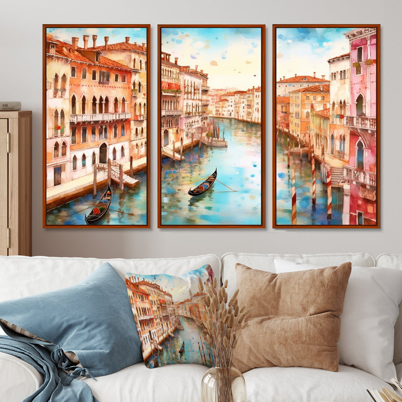 Amariauna - Ensemble d'art mural Venise, Cadre flottant brun, H 32 po x l 48 po x P 1 po