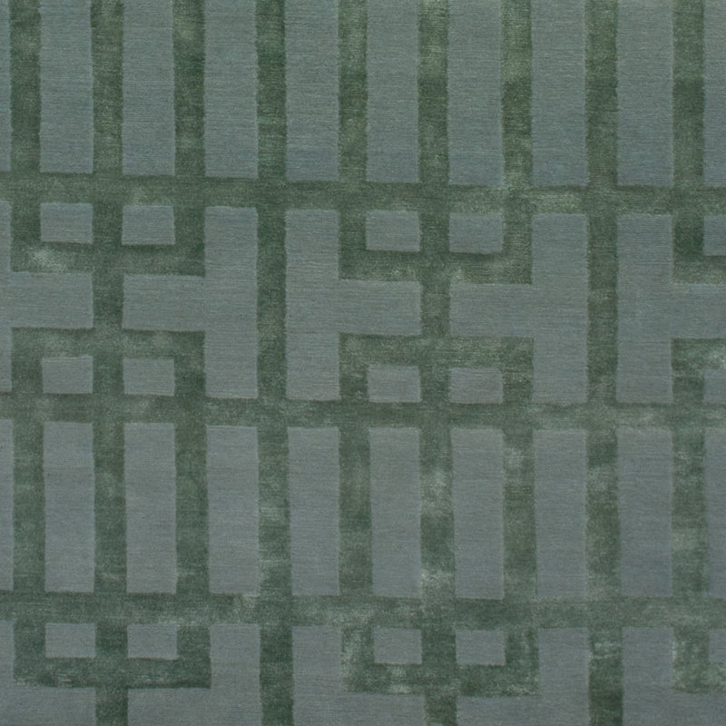 Tapis rectangulaire en laine / soie noué à la main de forme rectangulaire en vert / gris, Rectangle 4 pi x 6 pi