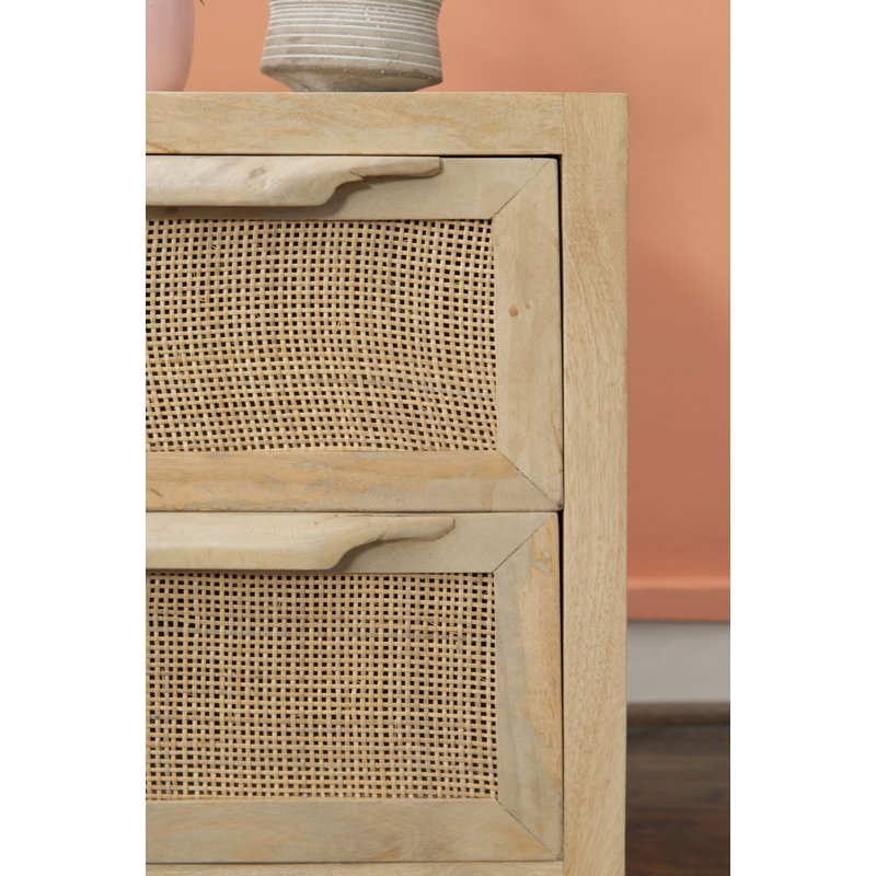 2-Drawer Solid Wood Nightstand with Cane Fronts, Natural