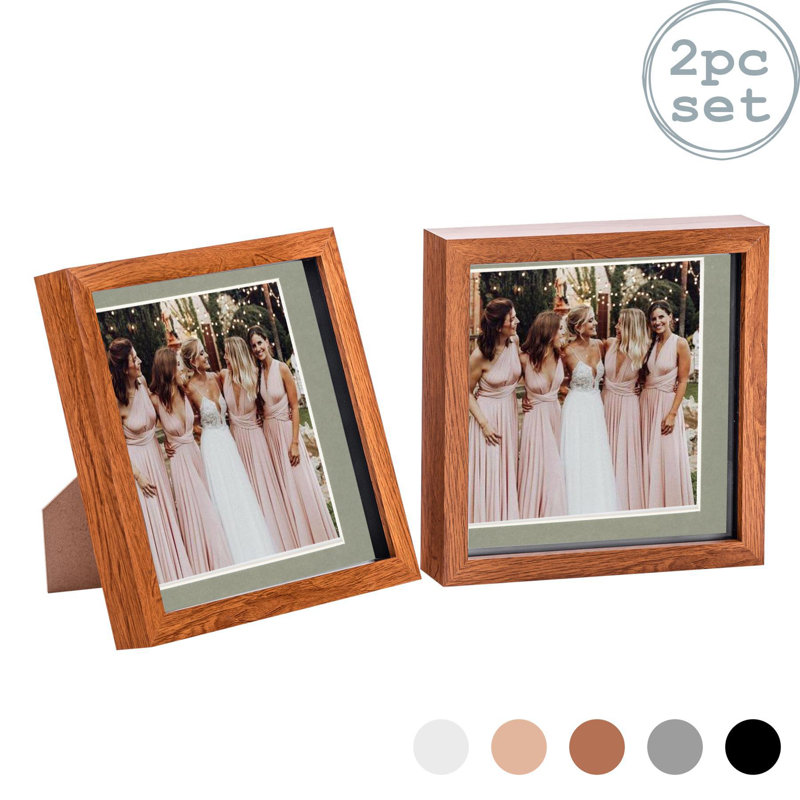 Nicola Spring - 3D Box Photo Frames, 22.5cm H x 22.5cm W x 3.5cm D, Dark Wood/Grey