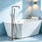 Topcraft Single Handle Floor Mounted Freestanding Tub Faucet with Handheld Shower, Brushed Nickel-51724473