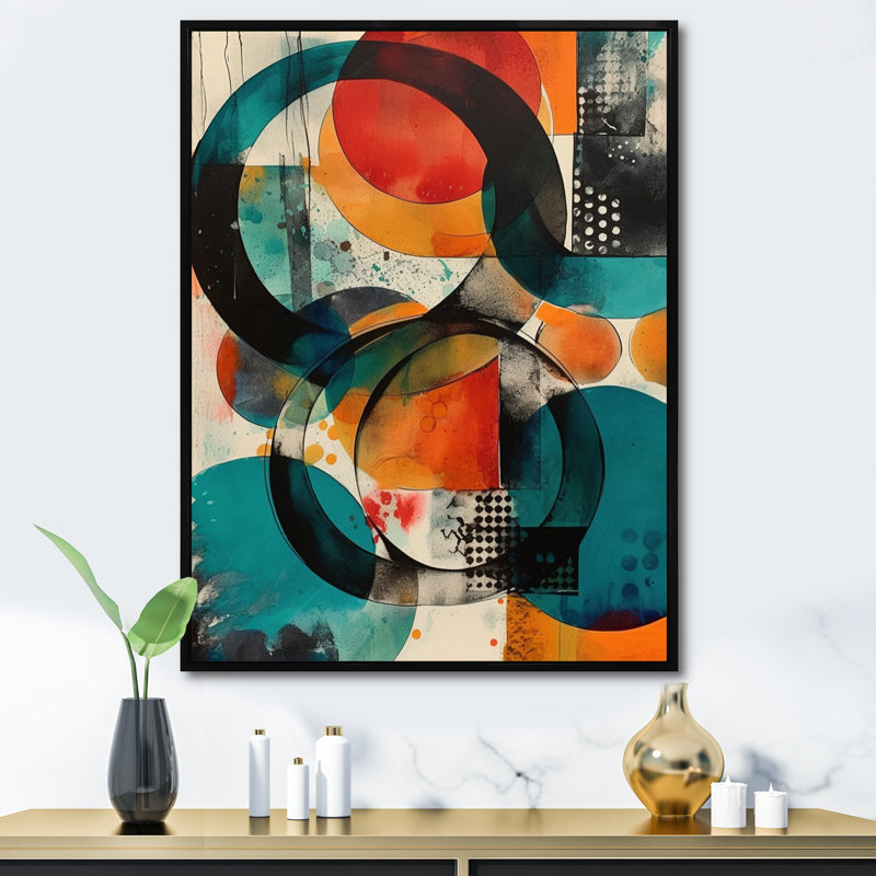 «Lia Orange Abstracted Geometric Explorations II», reproduction sur toile, H 32 po x l 24 po x P 1 po, Cadre flottant noir