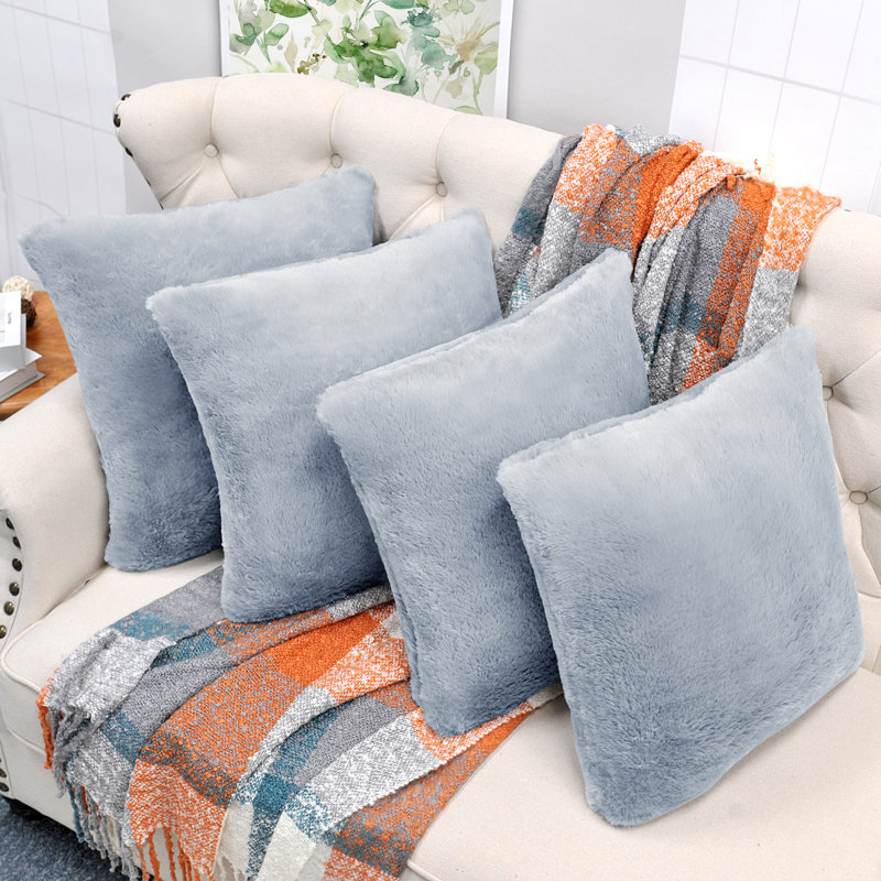 Housse de coussin réversible en fausse fourrure, Bleu cendré