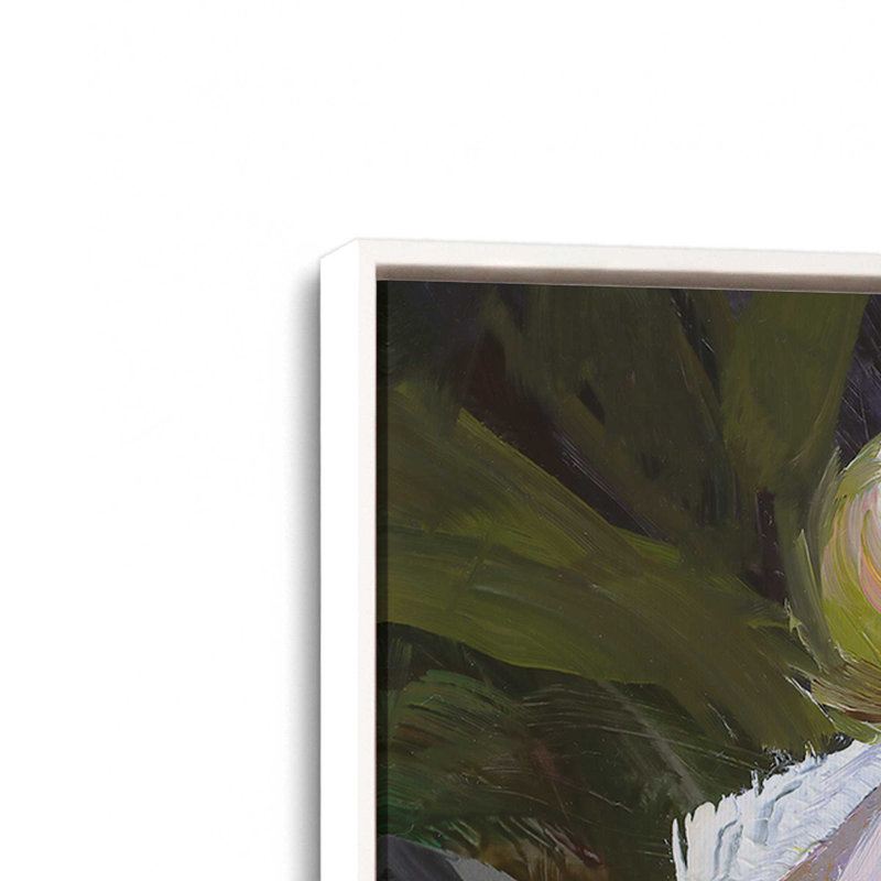 «Graceful White Peony Bloom I», reproduction sur toile 12 po x 12 po, Cadre flottant blanc opaque