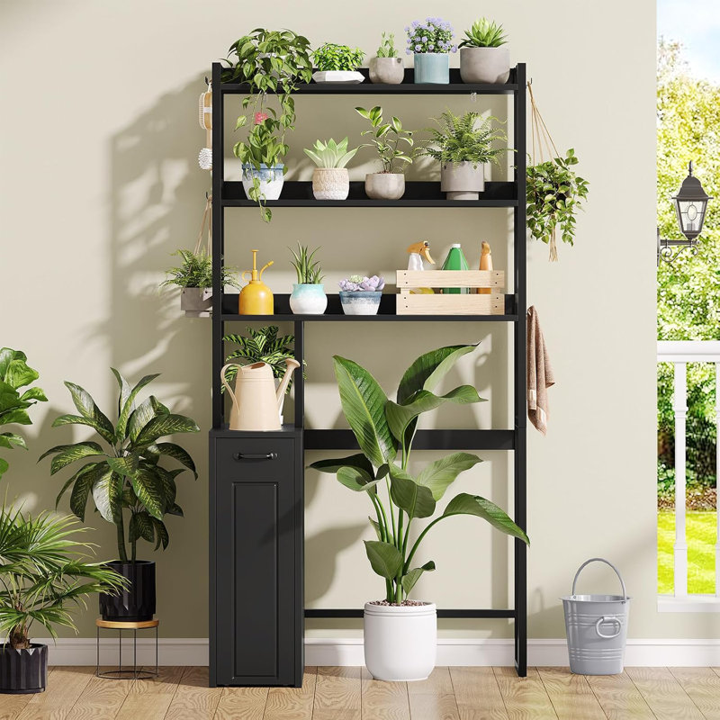Over The Toilet Storage Cabinet, Over Toilet Bathroom Organizer With Pulley For Bathroom, Restroom, Laundry, Black