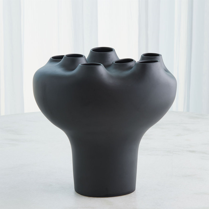 Geyser Handmade Earthenware Table Vase, Black