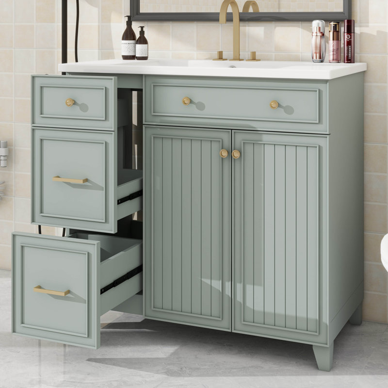 Meuble-lavabo 36 po avec lavabo en céramique, Vert