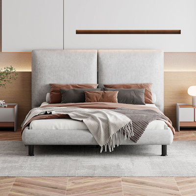 (Incomplete box 2 of 3) Hagist Upholstered Platform Bed Color: Beige