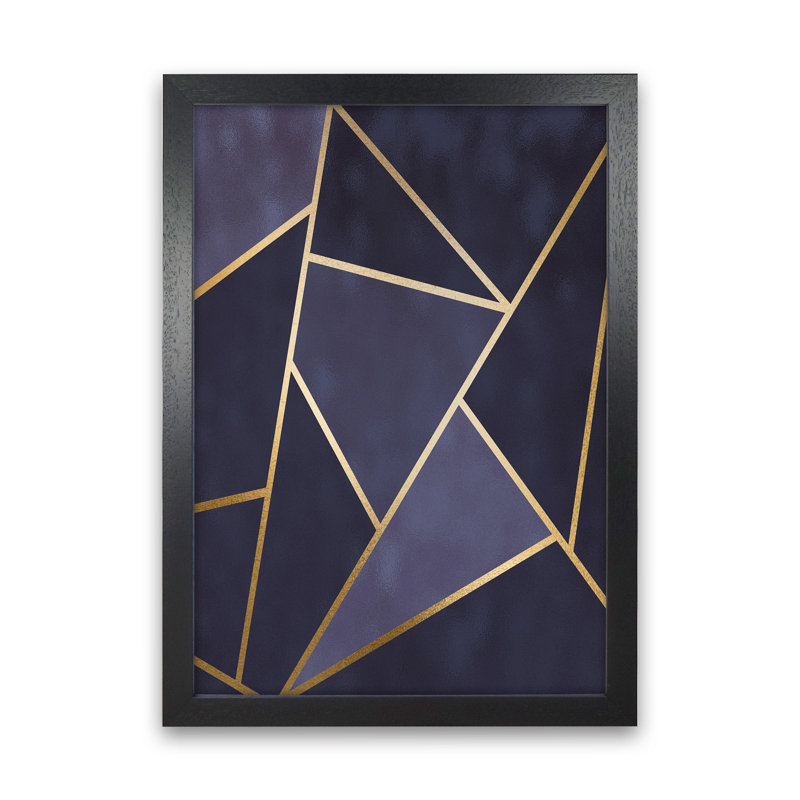 Lux Navy And Gold Geo Print by Pixy Paper - Print, 42cm H x 29.7cm W x 3cm D, Black Framed
