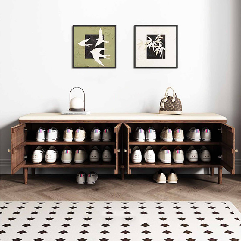 Italian style living room shoe storage bench, Brown, 18.9" H x 55.12" W x 13.78" D