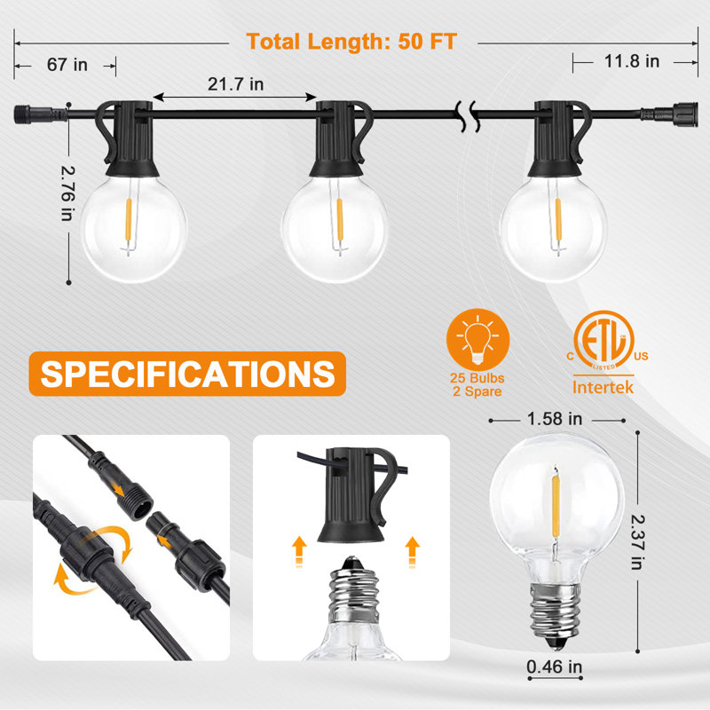 Outdoor 25 - Bulb 50'' Solar Powered String Light